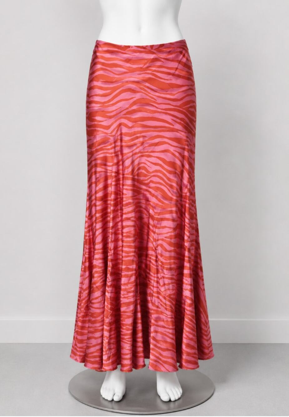 Monika Rust Orange Pink Patti Animal Print Maxi Skirt 100% Pure Silk XS